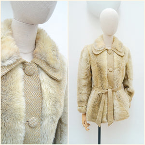 1970s Faux fur & wool jacket - Medium