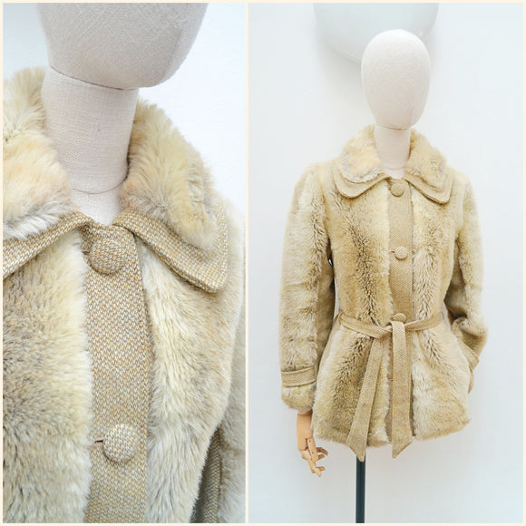 1970s Faux fur & wool jacket - Medium