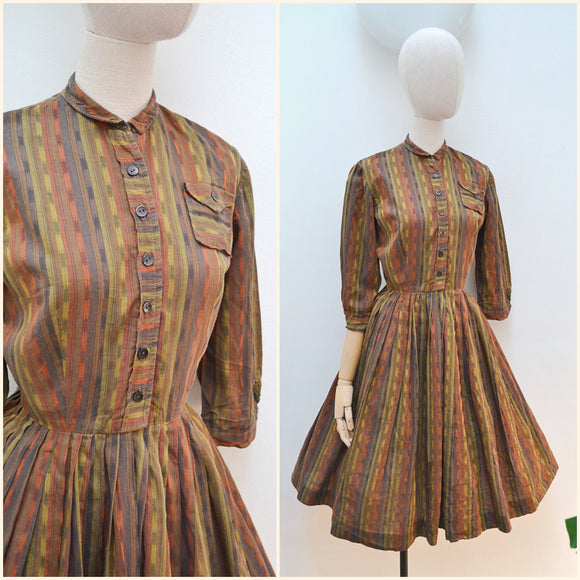 1950s 3/4 sleeve cotton day dress - Small