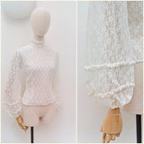 1970s Lace balloon sleeve blouse - Small