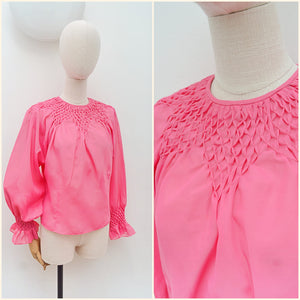 1970s 80s Smocking detail blouse - Medium Large