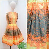 1950s Blanes printed orange dress - Small