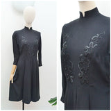 1940s Embroidered rayon dress - Extra small