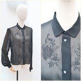 1940s Sheer embroidered blouse - Large (XL)