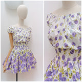 1950s Rose print skirted playsuit - Extra small Small