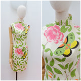 1960s Butterfly peony print silk cheongsam - Extra small