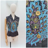 1950s Koret printed cotton blouse - Medium