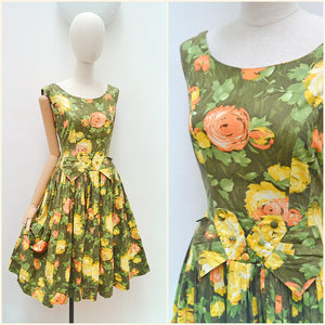 1950s Rose print Carnegie dress - Small Medium