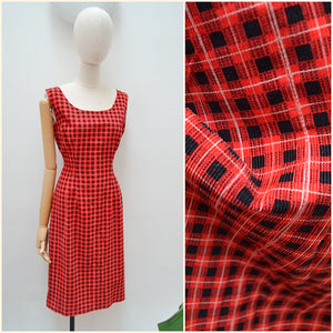 1950s Corded velvet check dress - Medium