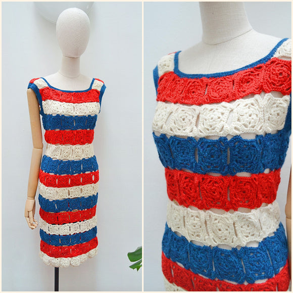 1960s Crocheted stripe dress - Extra small