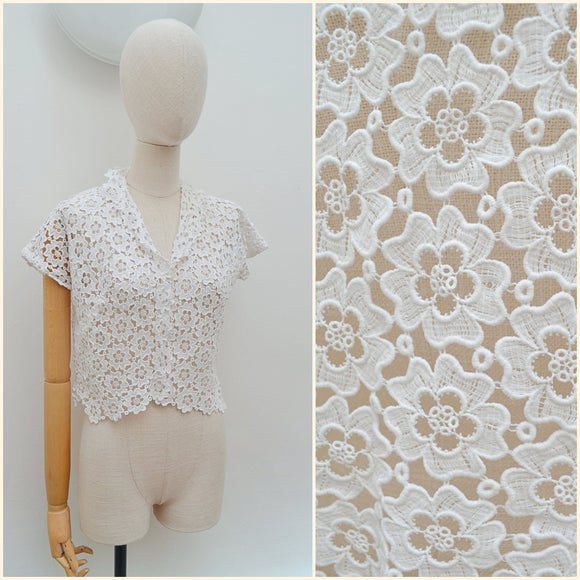 1950s White lace day blouse - Small