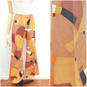 1970s Printed flared loon trousers - Extra small