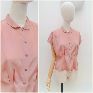 1940s Dusky pink rayon blouse - Medium Large