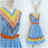 1950s 60s Embroidered summer dress - Large