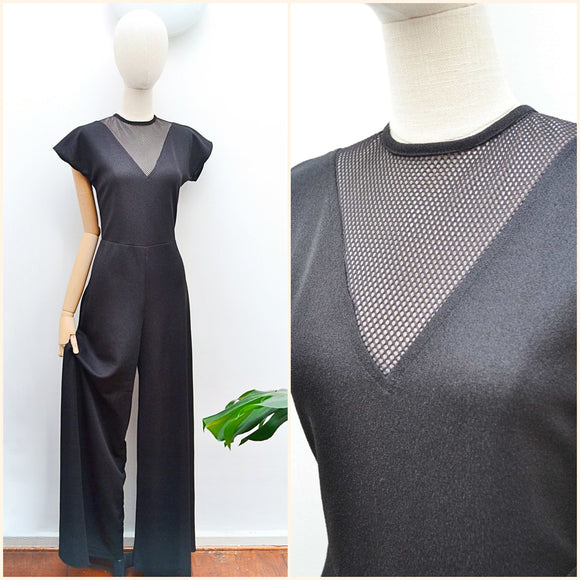 1970s Fishnet black jumpsuit - Small Medium