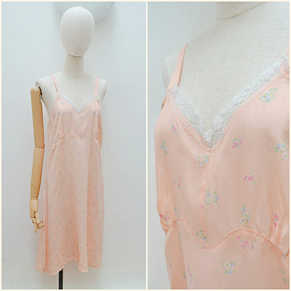 1940s Floral rayon slip/nightdress - Small Medium