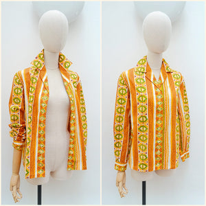 1960s Bright cotton blouse/coverup - Large