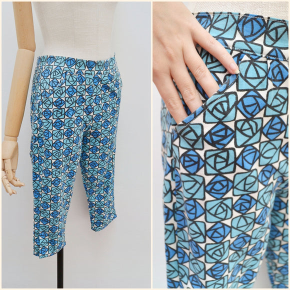 1950s 60s Printed pedal pushers - Extra small