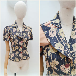 1970s Novelty dancer print blouse - Extra small