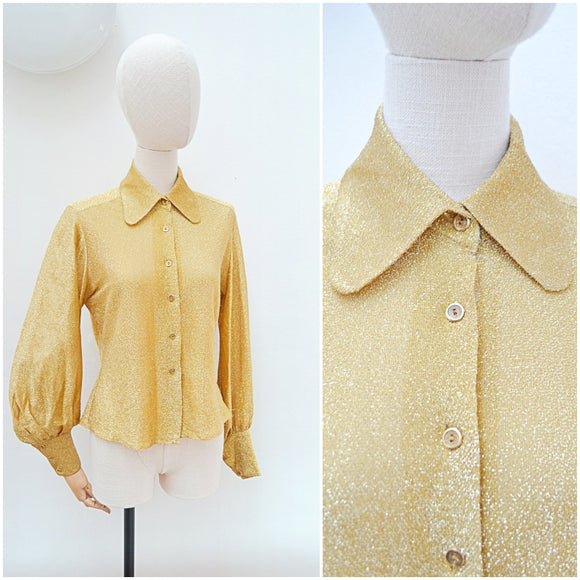 1970s Gold lurex wide sleeve blouse - Medium
