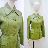 1970s Green leather fitted jacket - Extra small