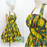 1950s Floral halterneck party dress - Small