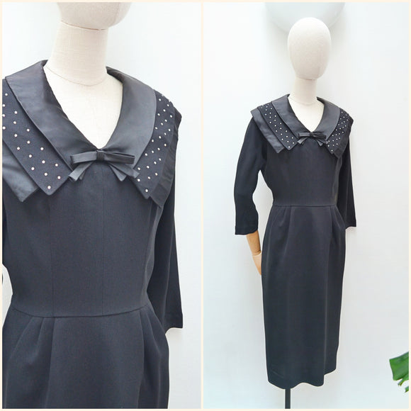 1950s Rhinestone collar dress - Medium