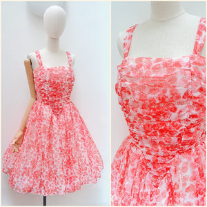 1950s 60s Printed nylon party dress - Small