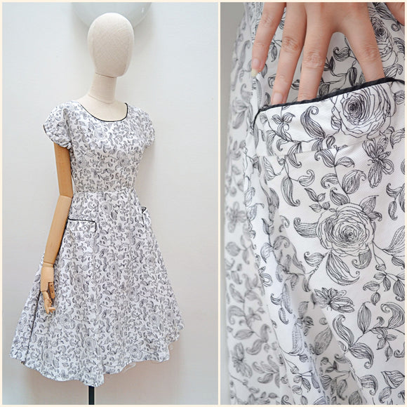 1950s Horrockses rose/insect print dress - Extra small Small