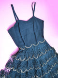 1940s Crochet skirt crepe dress - Small