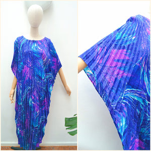 1970s Marbled pleated Hawaiian kaftan - Free size