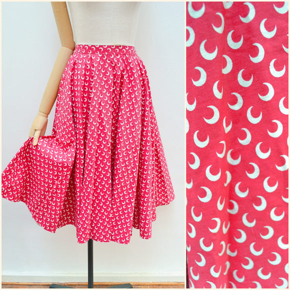 1950s Crescent print cotton circle skirt - Extra small