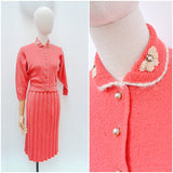 1940s 50s Kim's coral boucle knit set - Extra small Small