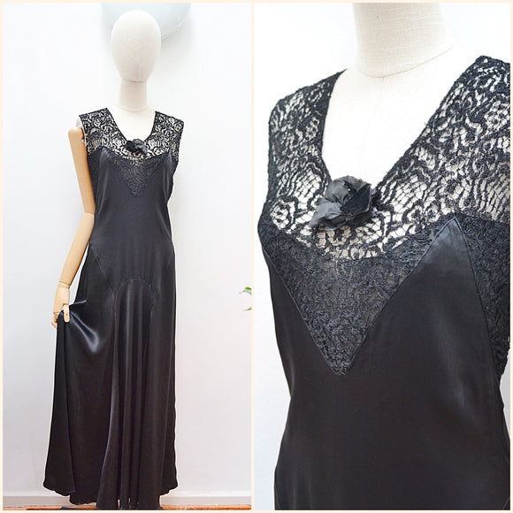 1930s Silk satin & lace dress - Extra small