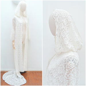 1960s White lace hooded wedding jacket