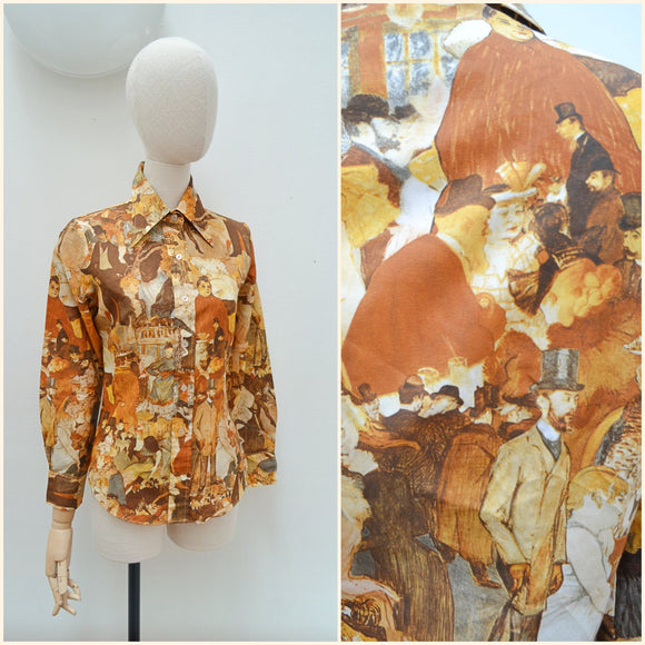 1970s Toulouse Lautrec print blouse - Extra small Small