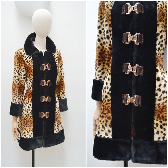 1970s Animal print faux fur princess coat - Extra Small