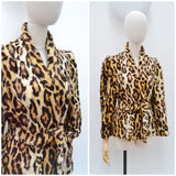 1970s Tie belt leopard plush jacket - Extra small Small