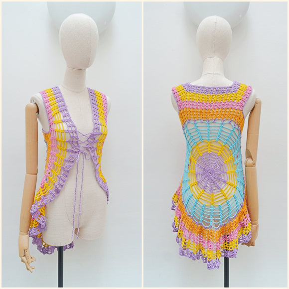 1970s Cobweb crochet waistcoat - XS S M