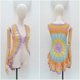 1970s Cobweb crochet waistcoat - XS S M