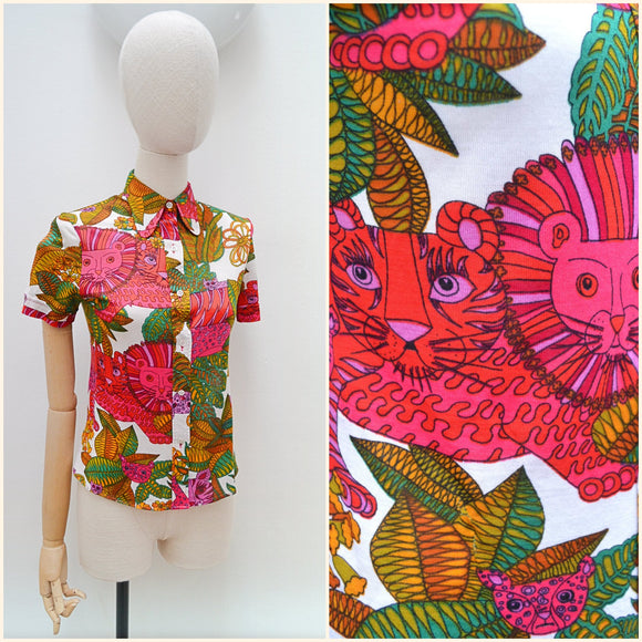 1970s Novelty jungle print blouse - Extra X small