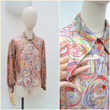 1970s Psychedelic long collar blouse - Small
