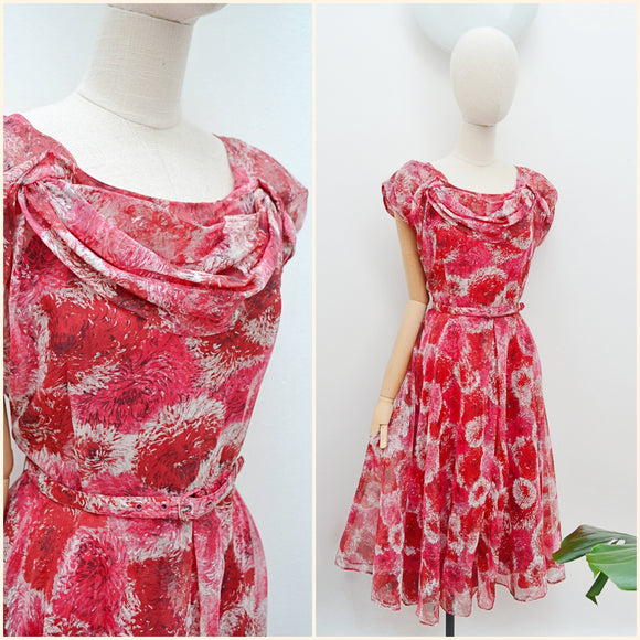 1950s Nylon full skirt dress - Large