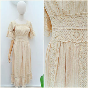 1970s Cotton crochet Mexican maxi dress - Extra small