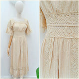 1970s Cotton crochet Mexican maxi dress - Extra small