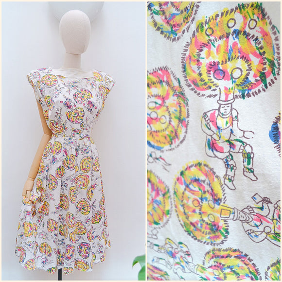 1950s Mexican printed cotton dress - Small