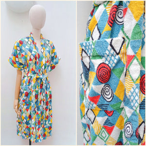 1950s Printed towelling dressing robe - Medium Large