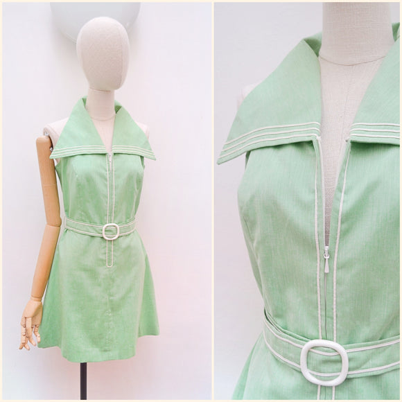 1970s Huge collar mini dress - Small