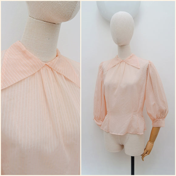 1940s Sheer pinstripe blouse - Small