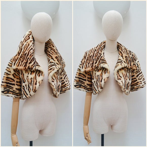 1950s Ocelot print sheepskin bolero - Small Medium
